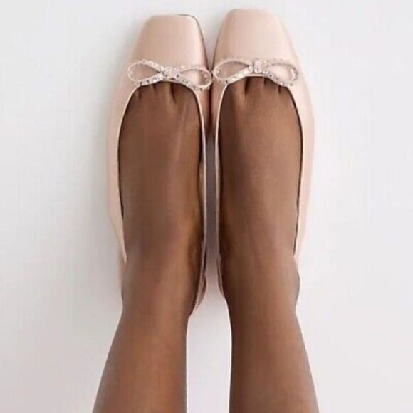 J Crew Anya Slingback Flats with Crystal Bow NIB